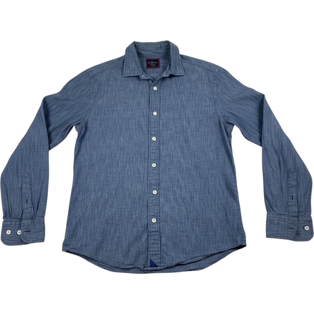 UNTUCKit Mens Gravner Slim Fit Blue Cotton Button Down Shirt 40450 Medium
